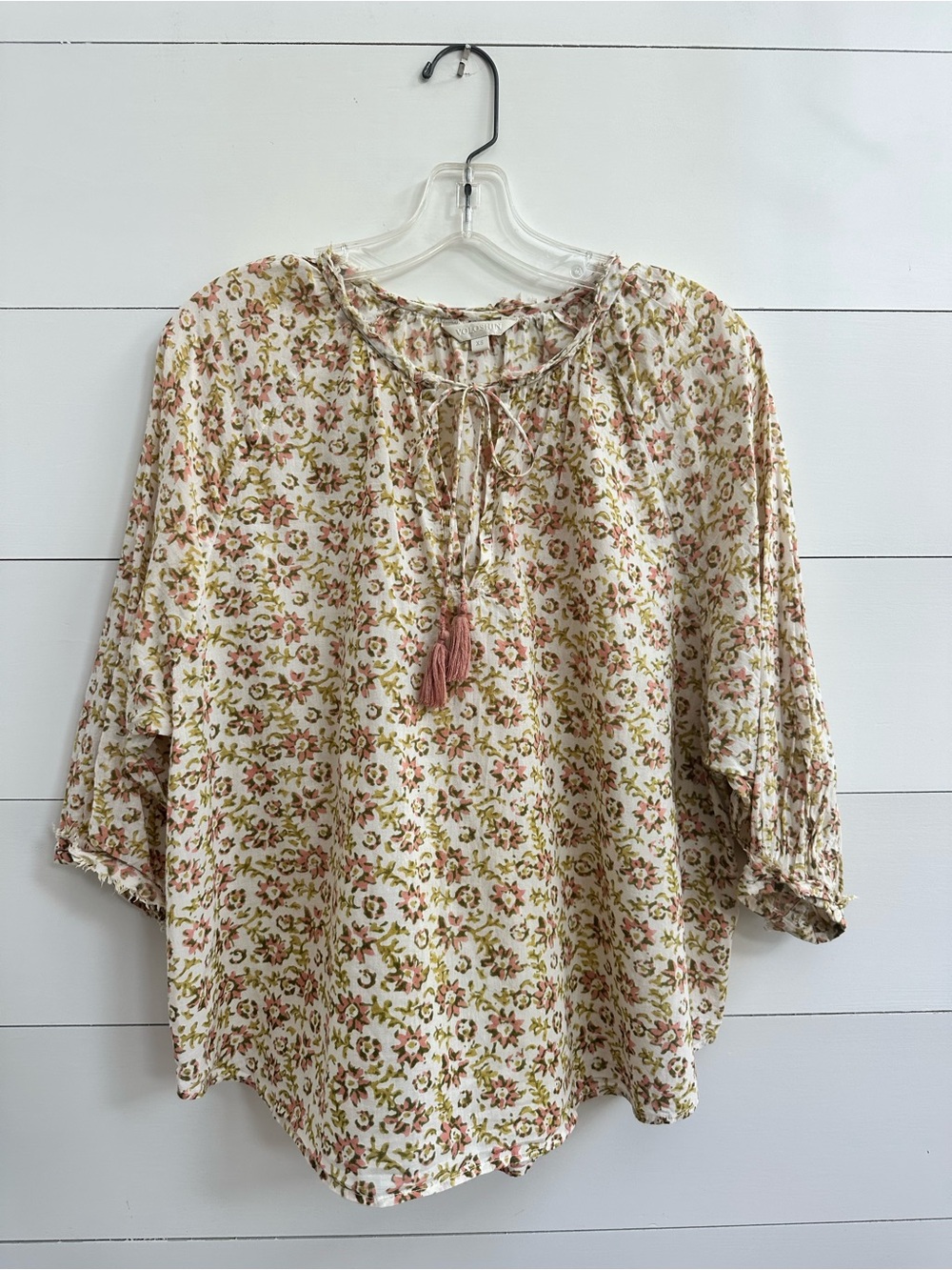 Voloshin Boho Floral Cotton Peasant Blouse